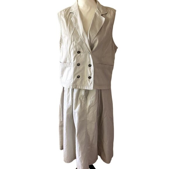 Susan Bristol Vintage Set of Button Down Vest & Skirt | Cream | Size 14 P - Picture 1 of 14